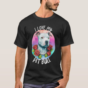 Funny I Love My Pit Bull Dog Mum Flowers Puppy Flo T-Shirt