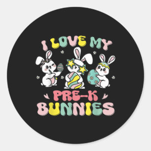 Funny I Love My Pre-k Bunnies Preschool Teacher Ea Classic Round Sticker
