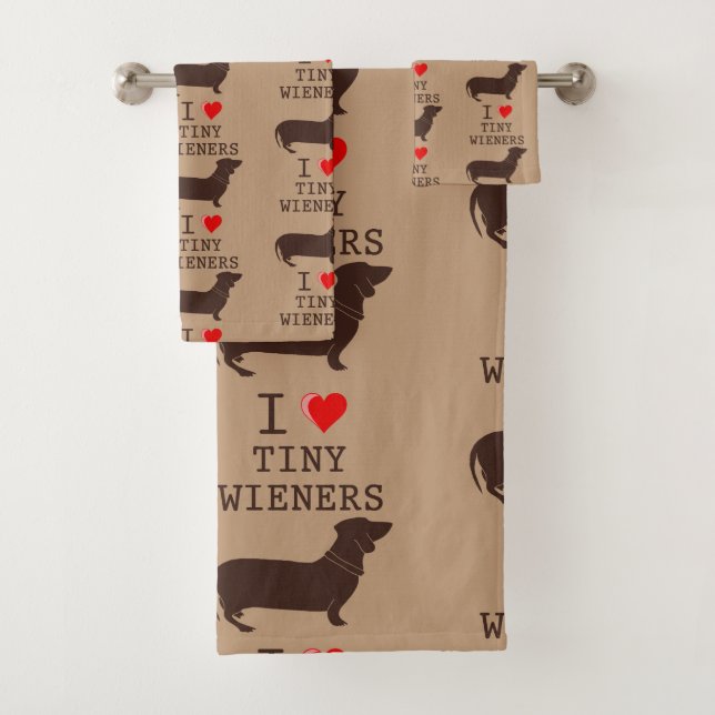 Funny I Love Tiny Wiener Dachshund Dog Bath Towel Set (Insitu)