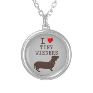 Funny I Love Tiny Wiener Dachshund Silver Plated Necklace