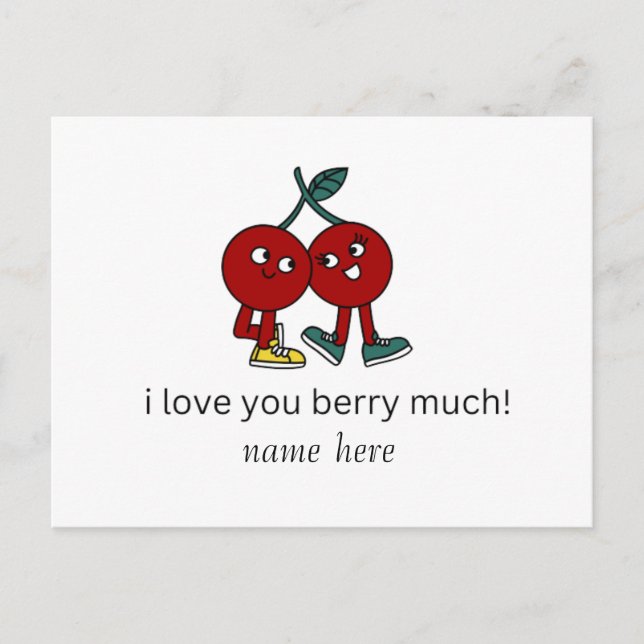 Funny I love you berry much Cute Cartoon Couple  Holiday Postcard (Front)