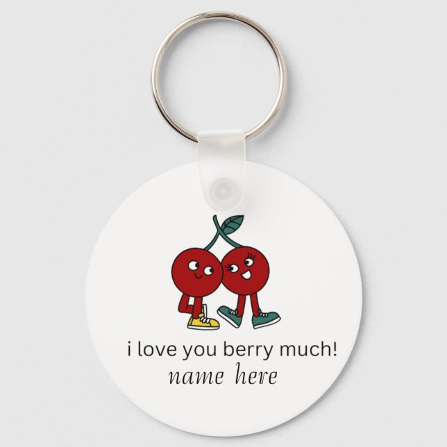  Funny I love you berry much Cute Cartoon Couple   Key Ring (Front)