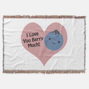 Funny I Love You Berry Much Cute Kawaii Blueberry Throw Blanket