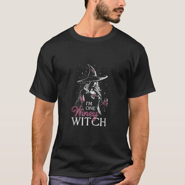 Funny I m One Winey Witch Halloween Wine Party Dri T-Shirt (Front)