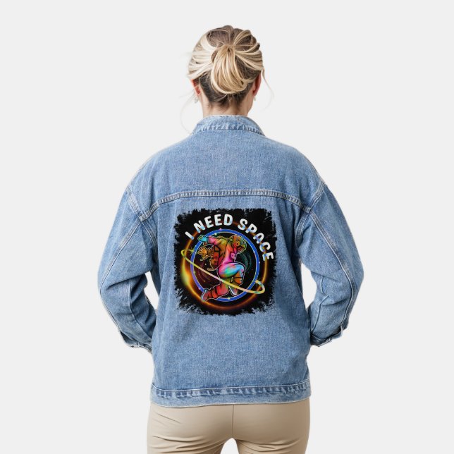FUNNY I NEED SPACE ASTRONAUT GALAXY DENIM JACKET (Model)