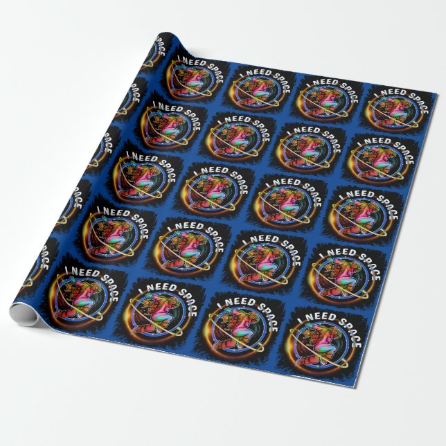 FUNNY I NEED SPACE ASTRONAUT GALAXY WRAPPING PAPER (Unrolled)