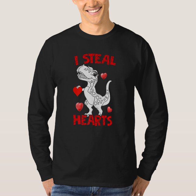 Funny I Steal Hearts Cute Valentine's Day Dino Lov T-Shirt (Front)