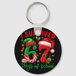 Funny I Survived 67 Days Of School Christmas Santa Key Ring