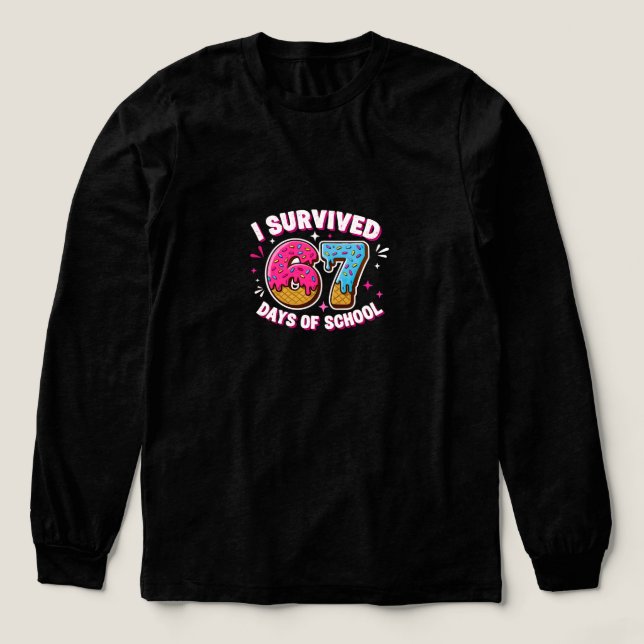 Funny I Survived 67 Days of School - Donut Tri-Blend Shirt (Design Front)