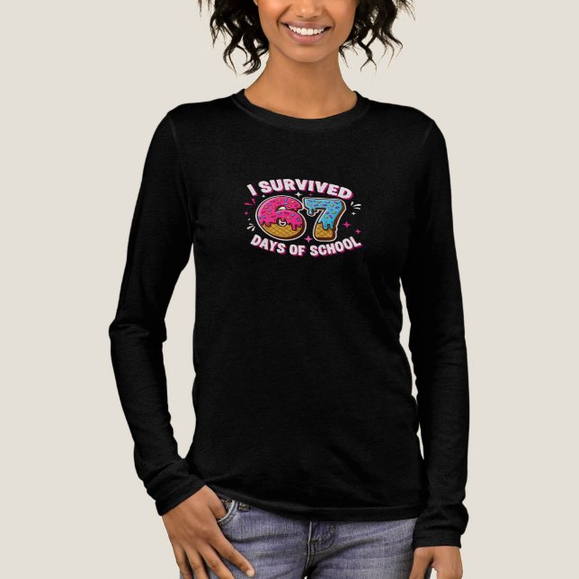 Funny I Survived 67 Days of School - Donut  Tri-Blend Shirt (Front)