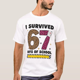 Funny I Survived 67 Days School Leopard Teacher Me T-Shirt