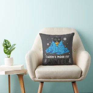 Funny I Wasn't Made For Winter Cute Cat Coffee Ani Cushion