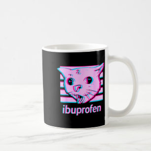 Funny ibuprofen cat meme with cringe feline face coffee mug