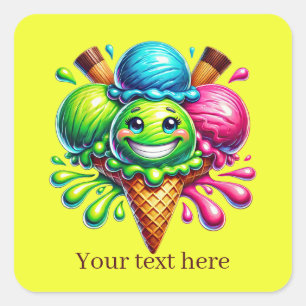 Funny Ice Cream add text Square Sticker