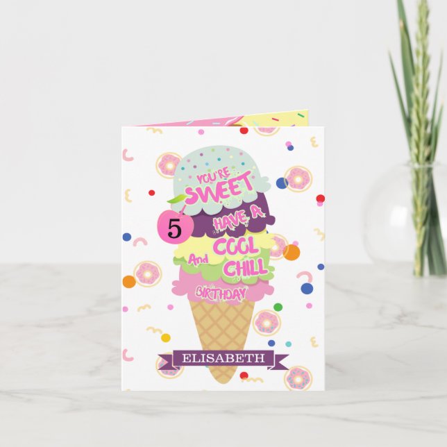 Funny Ice Cream Cone Kids Birthday Card (Front)