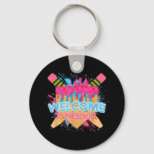 Funny Ice Cream Drip Welcome To Preschool Kid Back Key Ring