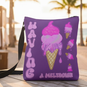 Funny Ice-Cream Mood Caption In Pink Purple Crossbody Bag