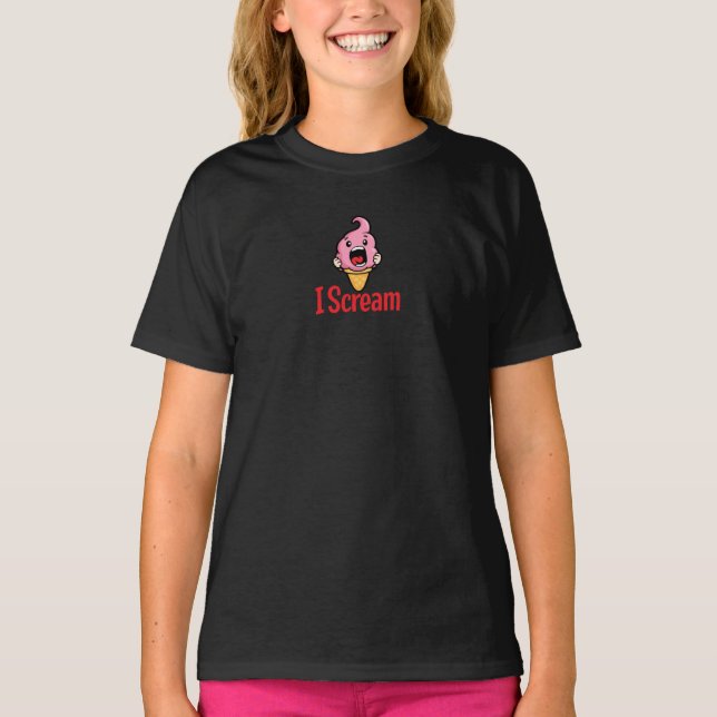 Funny Ice Cream Pun – I Scream Cartoon T-Shirt (Front)