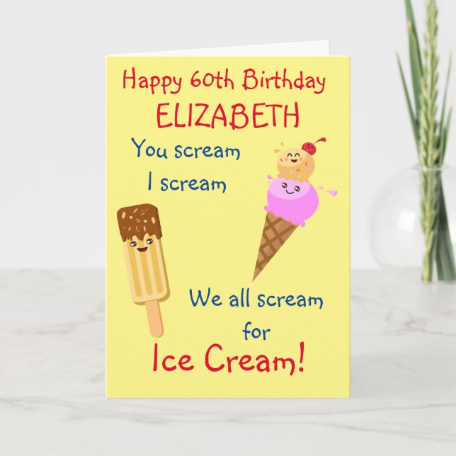 Funny Ice Cream Scream Humour Cute Retro Birthday Card (Front)