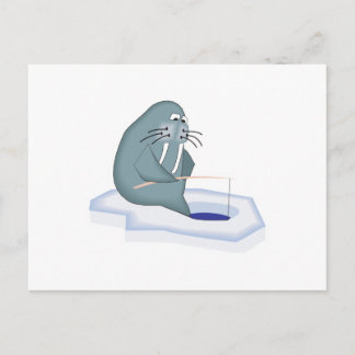 funny ice fishing walrus postcard