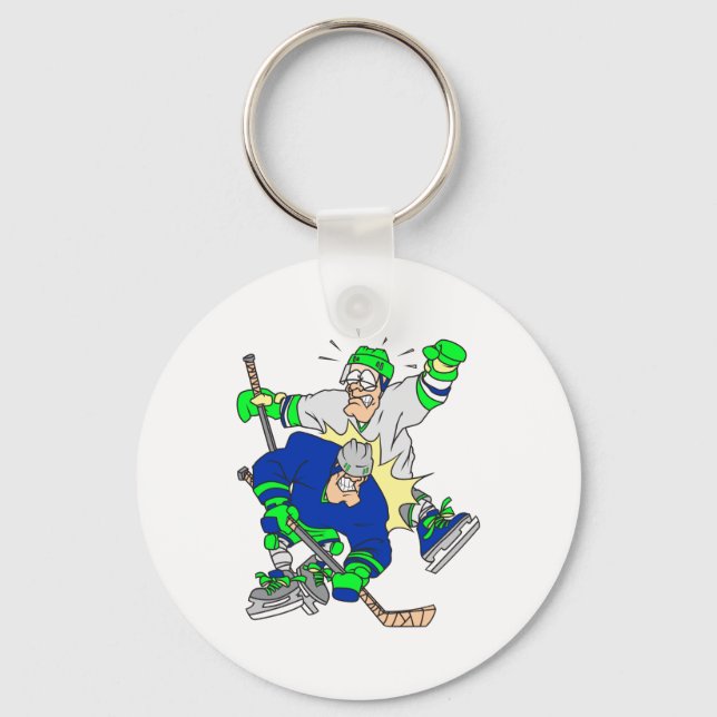 funny ice hockey collision graphic key ring (Front)