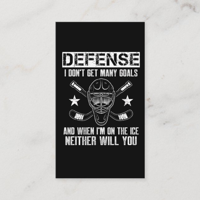 Funny Ice Hockey Defenseman Goalkeeper Quote Business Card (Front)