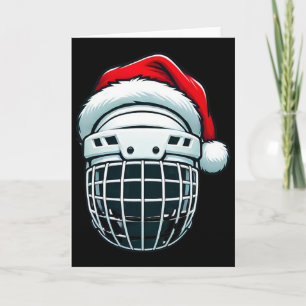 Funny Ice Hockey Helmet Santa Hat Christmas Holida Card