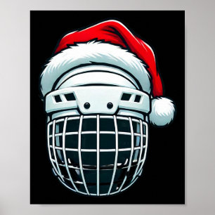 Funny Ice Hockey Helmet Santa Hat Christmas Holida Poster