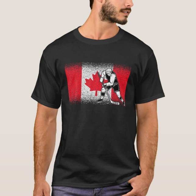 Funny Ice Hockey Player Maple Leaf Canadian Flag C T-Shirt (Front)