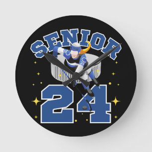 Funny Ice Hockey Senior 2024 Round Clock