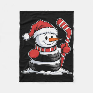 Funny Ice Hockey Snowman Santa Hat Christmas Gifts Fleece Blanket