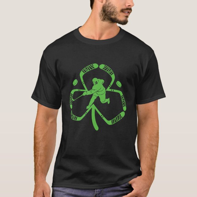 Funny Ice Hockey Sticks St. Patrick's Day Shamrock T-Shirt (Front)