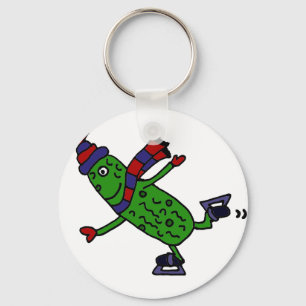 Funny Ice Skating Pickle Design Key Ring