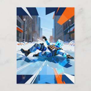 Funny icecube falling on ice unique and colorful  postcard