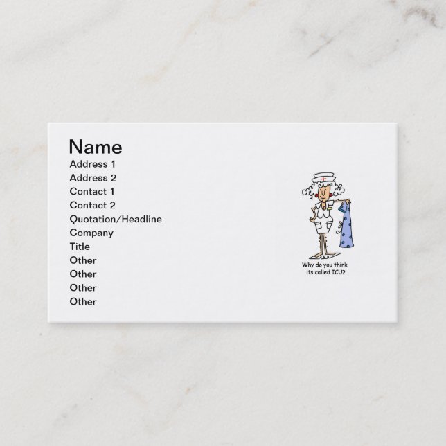 Funny ICU Nurse T-shirts and Gifts Business Card (Front)