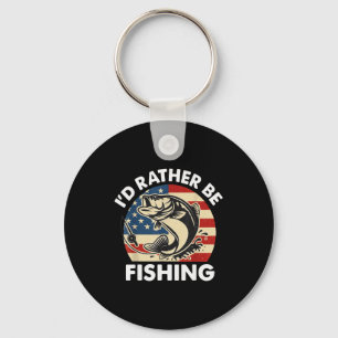 Funny I'd Rather Be Fishing American Flag Patrioti Key Ring
