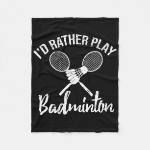 Funny I'd Rather Play Dminton Retro Vintage Tee Fleece Blanket