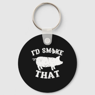 Funny I'd Smoke That Pork Pig Vintage Barbeque Key Ring