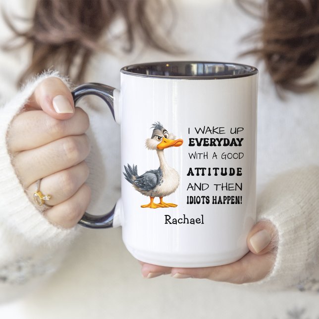  Funny "Idiots Happen" Angry DuckPersonalized Two-Tone Coffee Mug (Creator Uploaded)