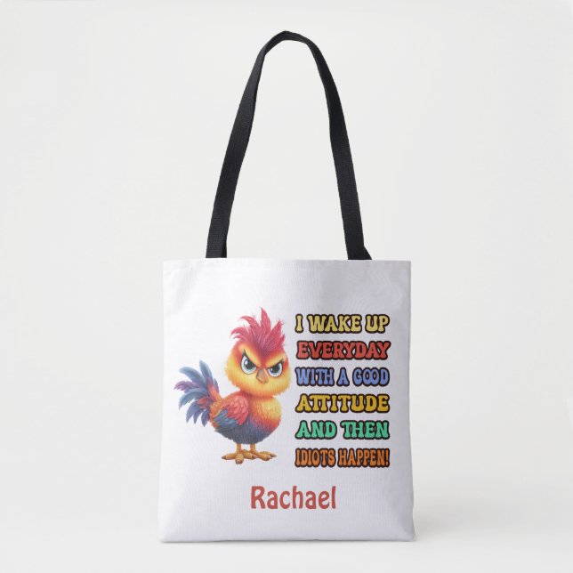  Funny "Idiots Happen" Angry Rooster Personalised Tote Bag (Front)