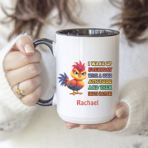 Funny "Idiots Happen" Angry Rooster Personalized Two-Tone Coffee Mug