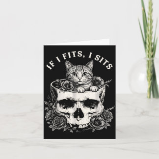 Funny If Fits Sits Black Cat with Skull Meme Humou Card