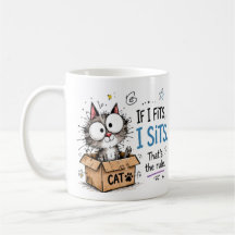 Funny "If I Fits, I Sits" Cute Cat in Box Coffee M