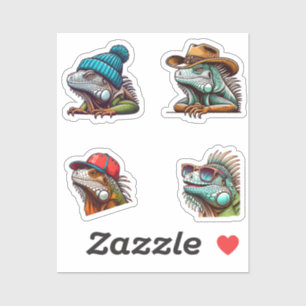 Funny Iguana Cartoon Art 4 Pack Stickers