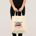 Funny "I'm A Grown Man I Do What My Daughter Wants Tote Bag<br><div class="desc">Show off your soft side with a touch of humor! This playful design features a bold blue and pink typography aesthetic, accented with red hearts and a golden princess crown. It’s the perfect way for any proud dad to admit who really runs the house. Whether you're heading to a family...</div>