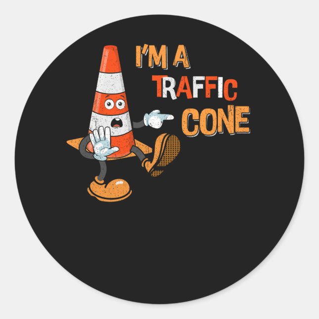 Funny I'm a Traffic Cone Lazy Halloween Costume La Classic Round Sticker (Front)