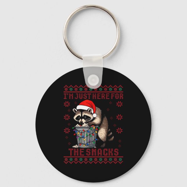 Funny I'm Just Here For The Snacks Santa Raccoon U Key Ring (Front)