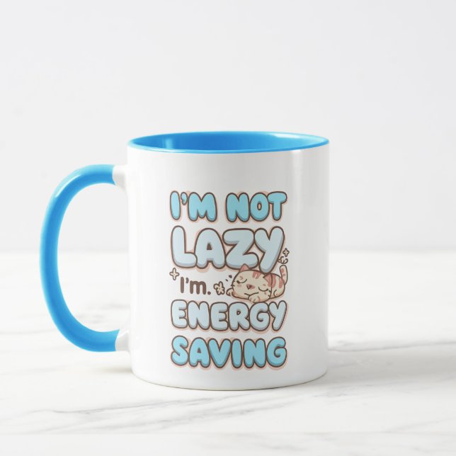Funny "I'm Not Lazy" Blue Bubbly Font Mug (Left)