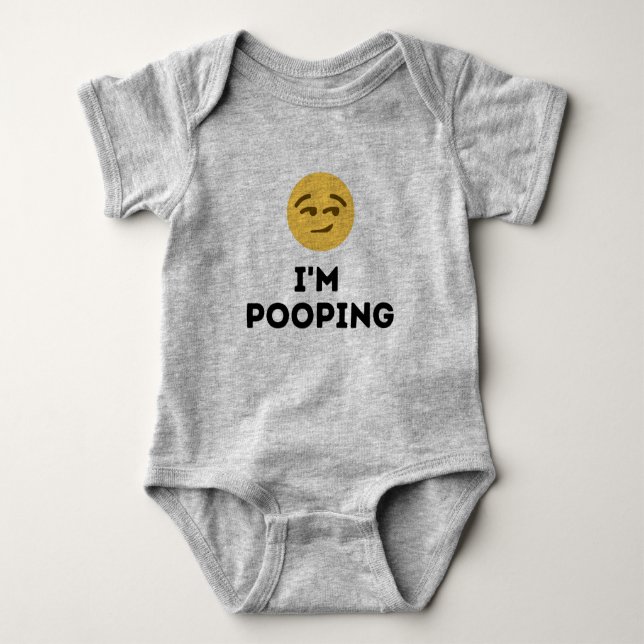 Funny "I'm Pooping" Cute Emoji Baby Bodysuit (Front)