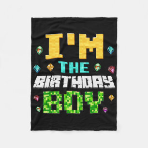 Funny I'm The Birthday Boy Kids Gamer Pixel  Fleece Blanket